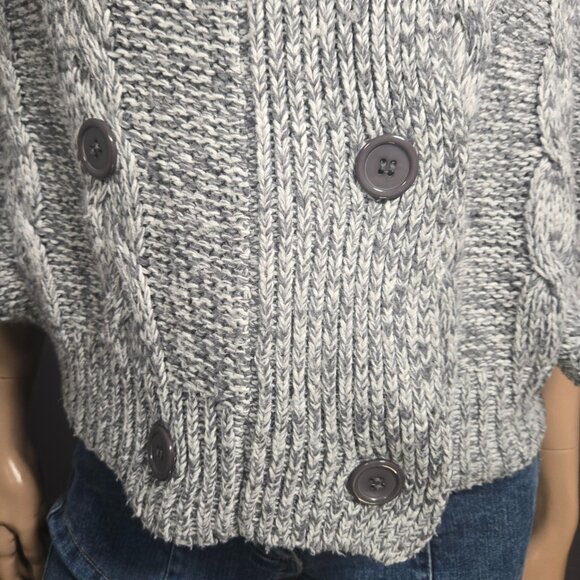 Y2K Gray Cape Cardigan Chunky Sweater Size S Boho Academia Cable Knit 2000s - Picture 3 of 9